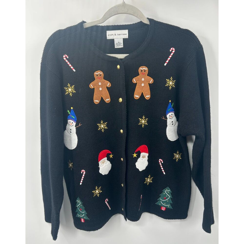 Vintage Croft & Barrow Christmas Cardigan Sweater Women’s Medium Ugly Black